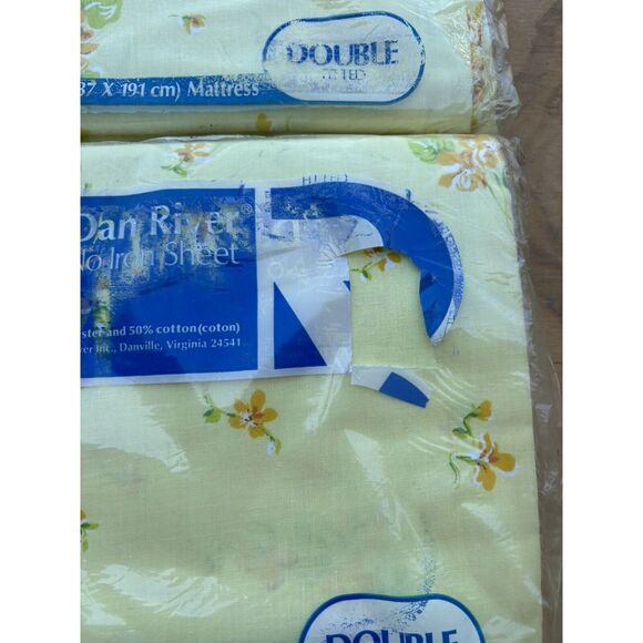 VTG Dan River Double Fitted & Flat Sheet Yellow Floral "Les Violettes"NIP @READ@ - Picture 5 of 8